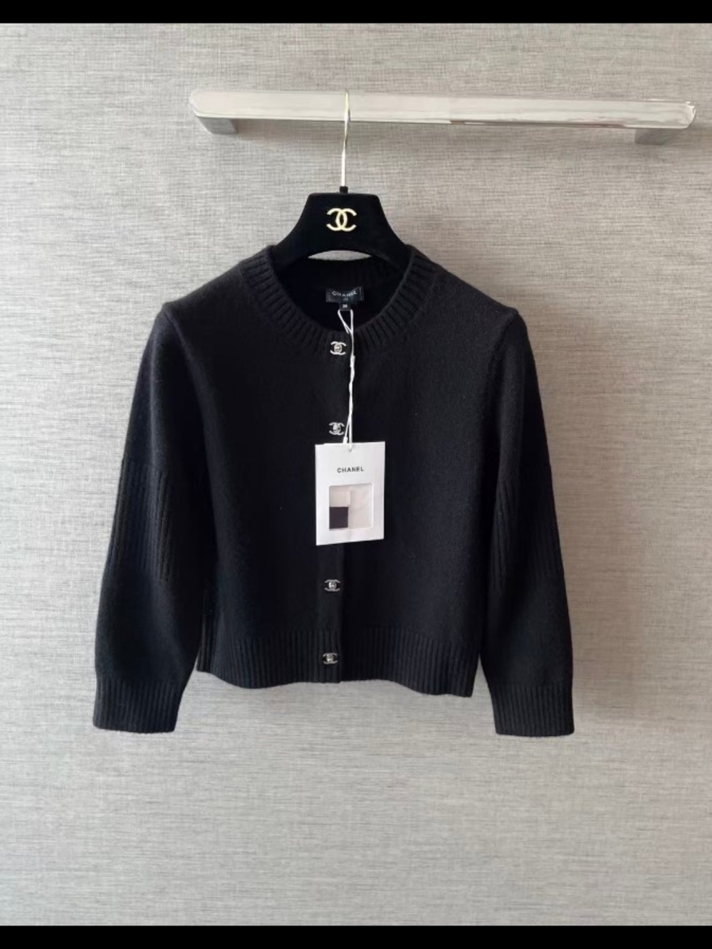 CHANEL Black Wool Cashmere CC-Button Cardigan Sweater